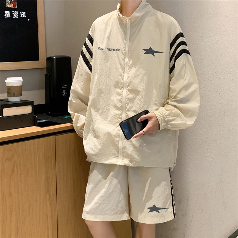 港风夏季宽松休闲防晒套装情侣外套短裤TZ1302P85控118,男装休闲套装,电商A247