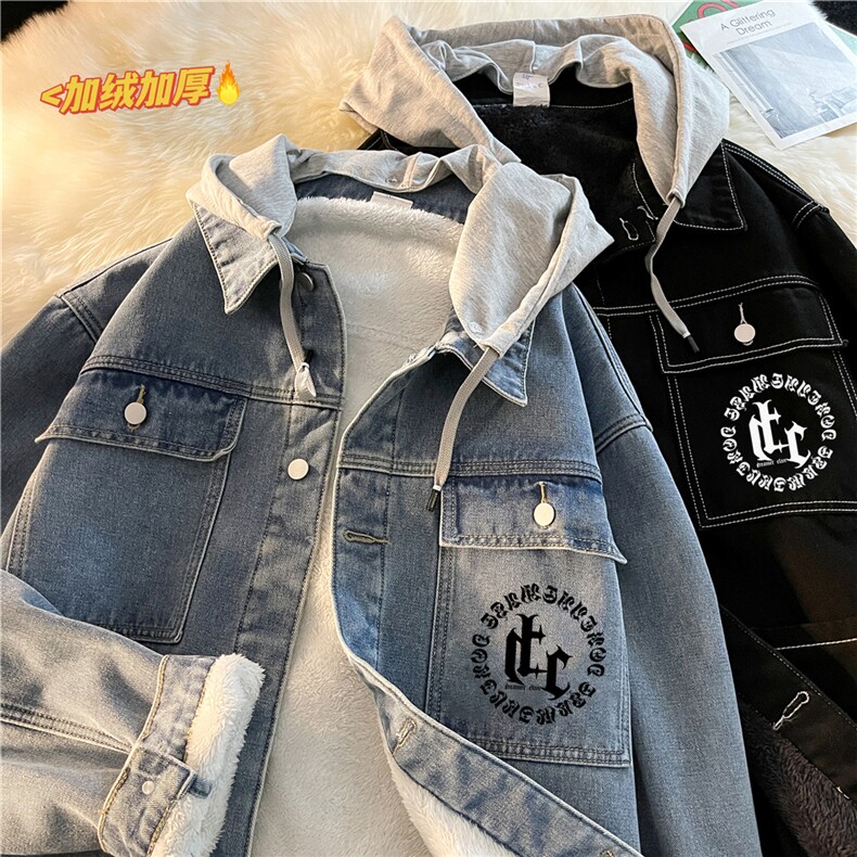 JK3007J-P95-限价188M-5XL羊羔绒加绒牛仔连帽夹克外套棉服大码,男装夹克,星座116