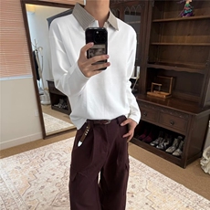 T55-P35简约格子假两件polo翻领卫衣男款ins潮流长袖打底衫，男装Polo衫，电商B323A
