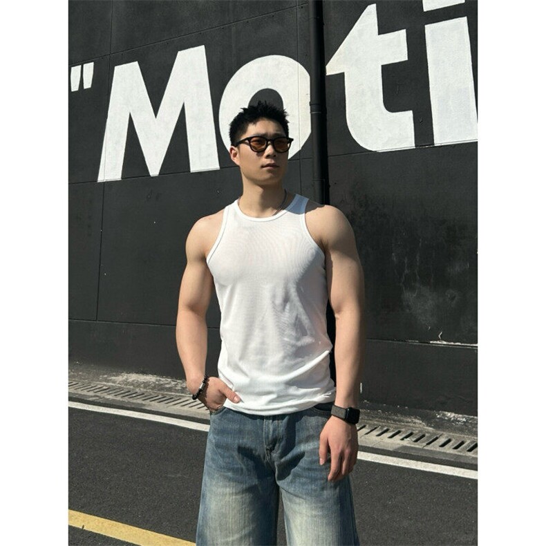 重磅弹力透气螺纹背心男款打底t恤弹性健身运动310A-4-BX66-P13,男装T恤,星座310A-4
