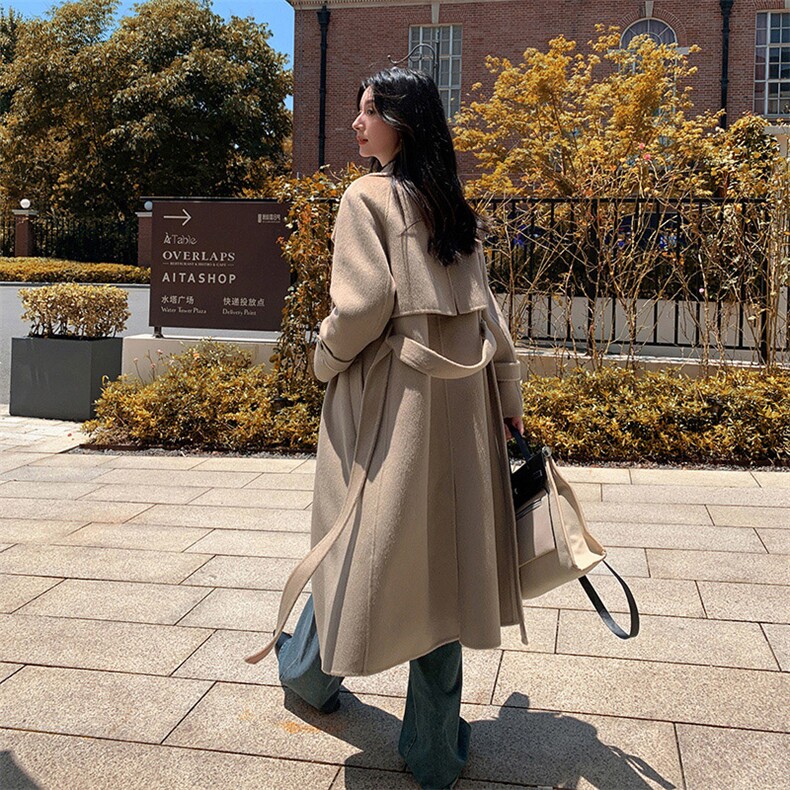 30%绒纯色高级感保暖气质休闲百搭大衣,女装双面呢大衣,乾庄羊绒
