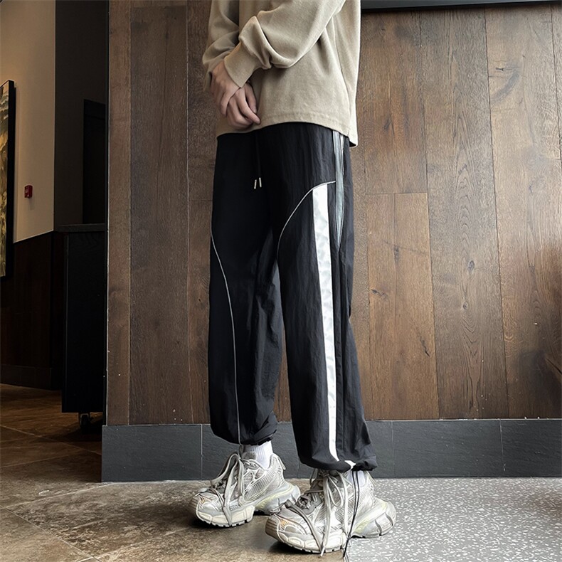 秋款男裤条纹拼接抽绳束脚休闲九分裤冲锋裤H300P45,男装休闲裤,星座1013-1