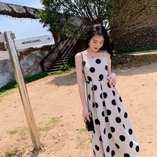 现货主推款高点击高转化大圆点吊带裙1318A-D04，女装背心吊带，西子