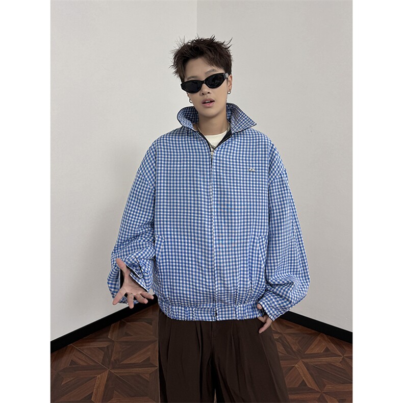 新款格子两面穿外套潮流宽松休闲百搭夹克外套,男装夹克,星座410-6（原星座1304-1）