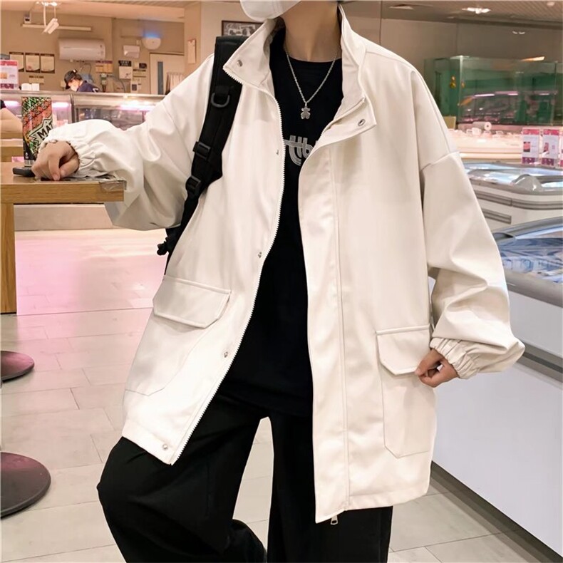 黑色pu皮衣男2025春秋季新款韩版复古bf风痞帅宽松机车夹克外套潮,男装皮衣,星座1210-1
