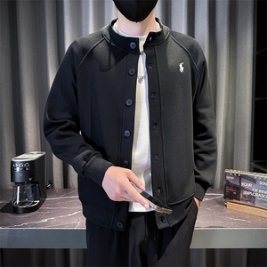 25808-M-3XL-P88秋季男士休闲刺绣百搭单排扣圆领针织开衫外套