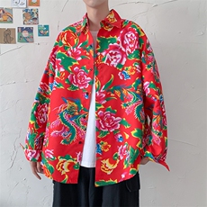 C203长袖男士宽松东北大花港风衬衣外套民族特色牡丹花衬衣，男装民族服装，星座115A(原星座507）