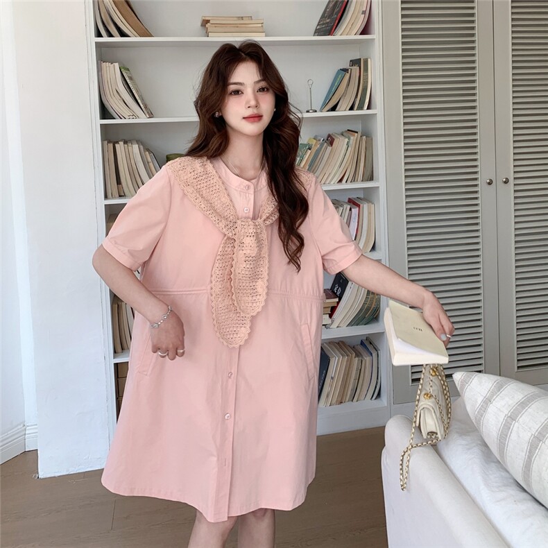 甜美少女感粉色连衣裙女2025夏季新款超好看减龄小个子披肩衬衫裙,女装连衣裙,2C107
