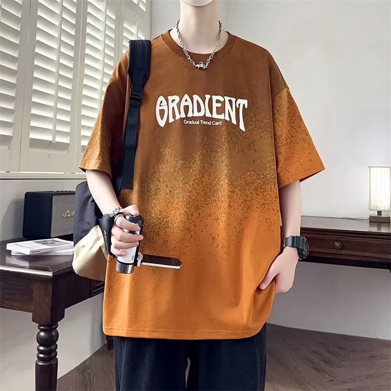 渐变泼墨T恤男士韩版潮流短袖字母印花2024夏季ins体恤ST442-P27,男装T恤,星座412-3