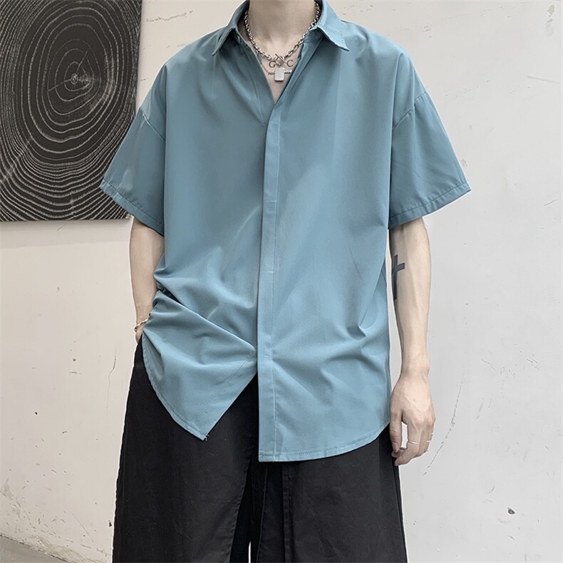 CS2009夏季宽松雪纺垂感短袖衬衫男港风中性冷淡风,男装衬衫,星座507