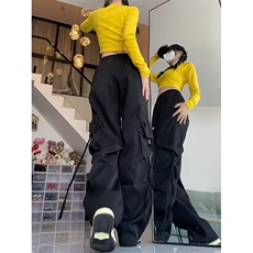 美式复古工装裤男女阔腿裤拖地裤设计感工装裤子AK798-P35加绒45，男装休闲裤，星座1008