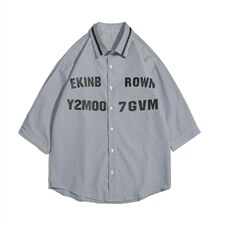 1白底竖条纹大码M-5XL日系潮流情侣七分袖衬衫男QCS7018P45控59，男装衬衫，星座226-2