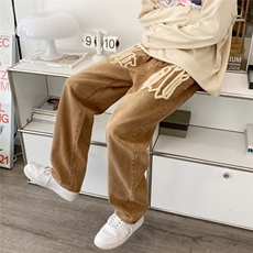 美式高街牛仔裤男春秋潮牌宽松直筒长裤坠感拖地炸街裤子P43，男装牛仔裤，四季星座218-1