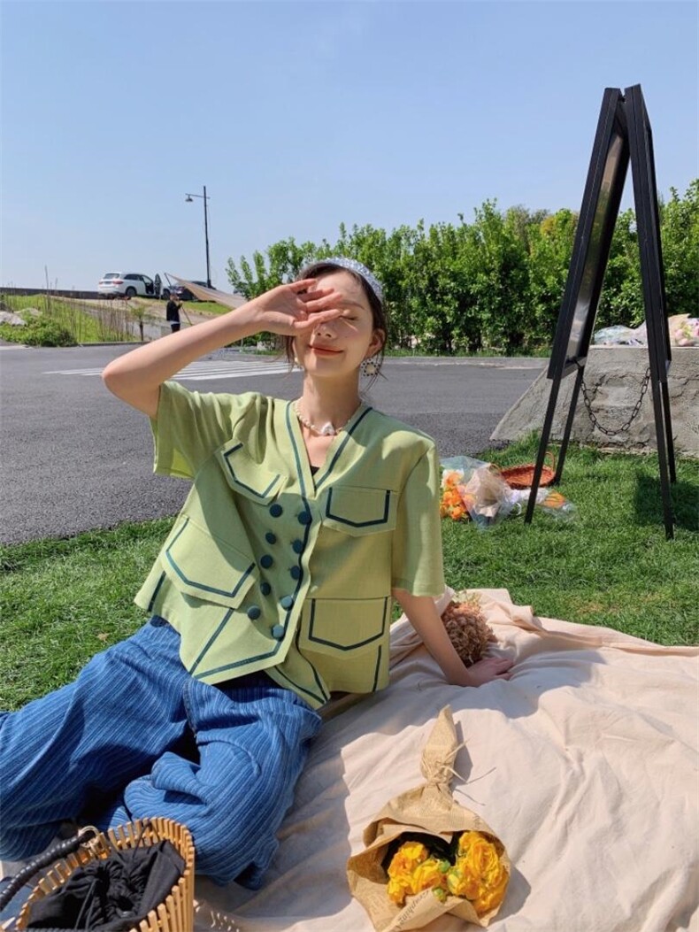 香风绿色小上衣，女装，YOUER DENG