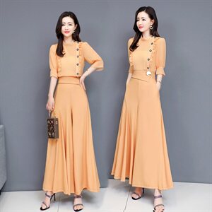 时尚套装女2025夏季修身显瘦粉色低领短袖上衣a字半身长裙两件套，女装套装/套裙，江南富贵女