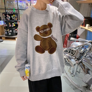 1港风新款宽松休闲中性情侣潮流印花毛衣男外套7788P48加绒P55图片