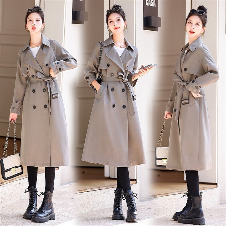 高端英伦风宽松显瘦灰色风衣女2024春秋新款洋气网红长款大衣外套，女装风衣，凝聚力