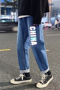 ！秋冬季百搭直筒男士牛仔裤潮流休闲长裤子NZ111P45图片