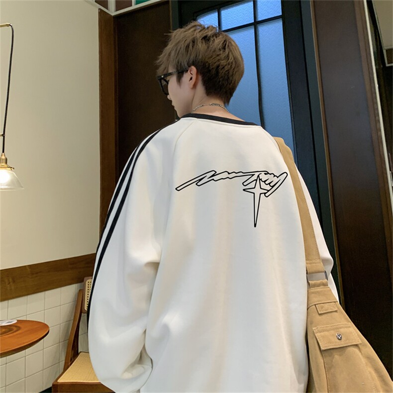 美式三杠条纹复圆领卫衣秋冬男女宽松长袖SW2455 -P45控68 50棉图片