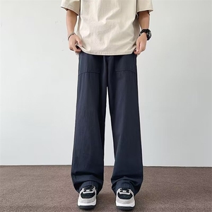 夏季韩版新款潮流男士休闲裤百搭宽松运动直筒裤男青少年,黑色运动裤搭配黑色连帽卫衣图片