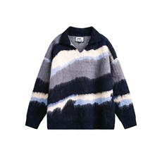 不规则撞色条纹毛衣男女秋冬新款慵懒风彷貂polo领针织衫MY9822，男装针织衫/毛衣，星座516A