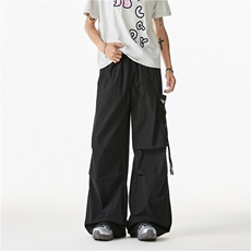 抖音品质夏季新款美式高街飘带宽松冰丝裤B315-K25592-特p35控68，男装休闲裤，电商B315