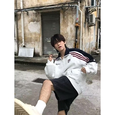JY390-P45美式条纹撞色拼接立领开衫卫衣，男装卫衣，星座1501-3
