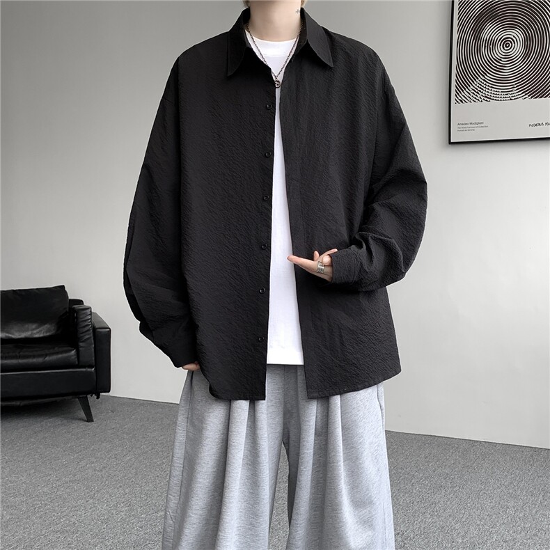 8XL-M泡泡纱盐缩肌理长袖衬衫男春季冰丝外套防晒衬衣CS29007P40,男装防晒衣,电商B312