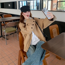 春装水洗棉韩式宽松版格子拼接外套夹克衫2601P160K255，女装短外套，2C219