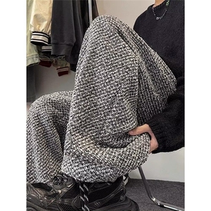 小香风脏脏直筒休闲裤男女秋冬季阔腿运动裤高级感H2371P50