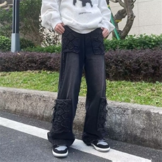 美式高街复古多口袋牛仔裤男女直筒宽松休闲长裤KB97-P70，男装牛仔裤，星座1109-3
