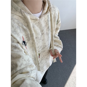 WY10203-特P45加绒特P50美式重磅刺绣贴标连帽卫衣大码上衣男