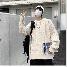 825-P53日系麻花毛衣男生冬季痞帅高级感宽松慵懒风，男装针织衫/毛衣，电商B323A