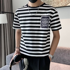 条纹短袖T恤男宽松潮流潮牌上衣百搭纯棉半截袖G29，男装T恤，星座1116A-2（原606A-1）