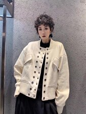 2021秋季新款欧美风双排扣廓形休闲大口袋百搭短外套，女装短外套，L·H·X