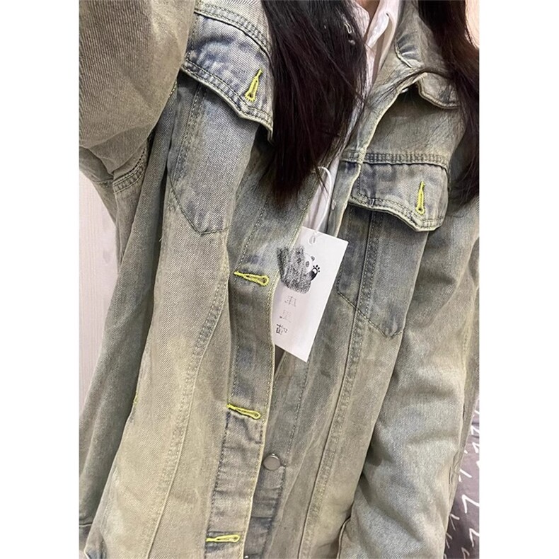 美式高街vibe牛仔外套男女秋季复古港风潮拉链设计感小众夹克,男装工装外套,星座410-6（原星座1304-1）