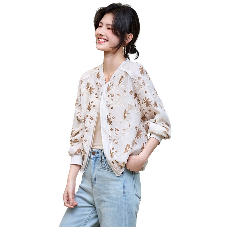2025春夏新款小众设计休闲宽松刺绣上衣,女装牛仔外套,深水步