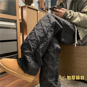 菱形格eaho外穿棉裤男女冬季加厚夹棉滑雪裤子东北哈尔滨防寒卫裤图片