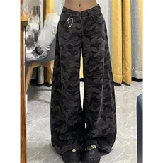 迷彩阔腿工装裤女冬季宽松直筒显瘦百搭拖地牛仔长裤K102，男装工装外套，星座1116A（原606A-3）