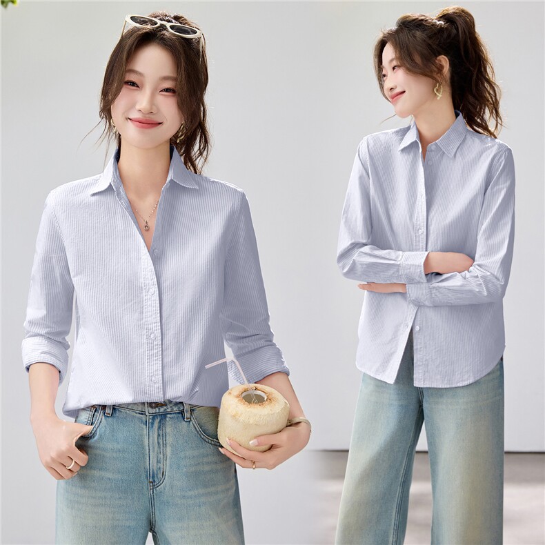 2026春夏新款粉色条纹衬衫女宽松显瘦百搭长袖衬衣叠穿内搭通勤,女装衬衫,艾米