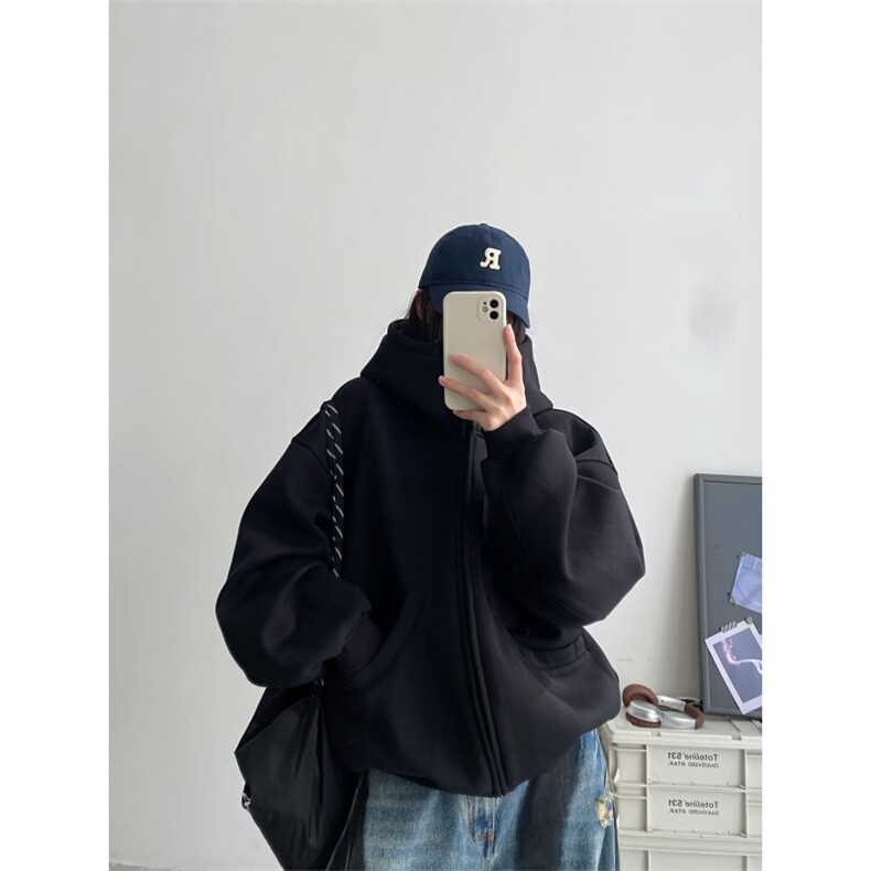 男女同款情侣装可爱瞌睡猫拼色开衫减龄软妹学生耳朵连帽春秋外套,女装短外套,星座506A