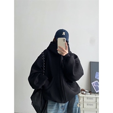 男女同款情侣装可爱瞌睡猫拼色开衫减龄软妹学生耳朵连帽春秋外套，女装短外套，星座506A
