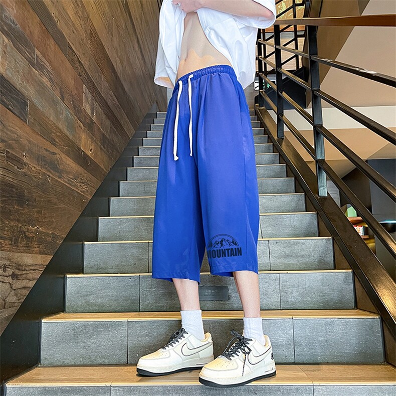 QK72255-P25冰丝七分裤男大码速干短裤男五分裤港风风格,男装休闲裤,电商A040