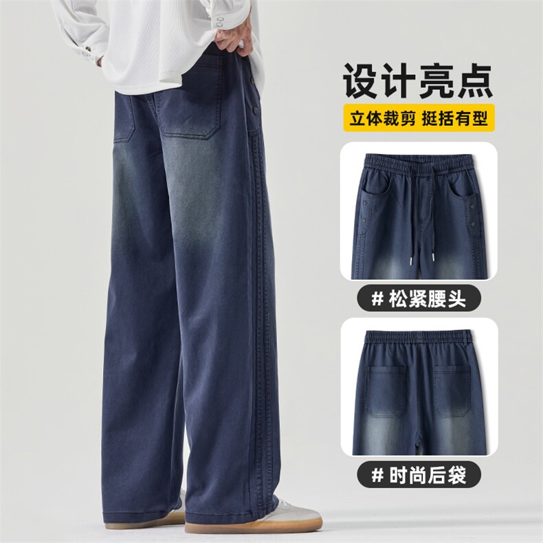 天丝牛仔裤男秋冬美式潮牌宽松直筒垂顺休闲阔腿长裤子Z2589-P50,男装牛仔裤,星座509