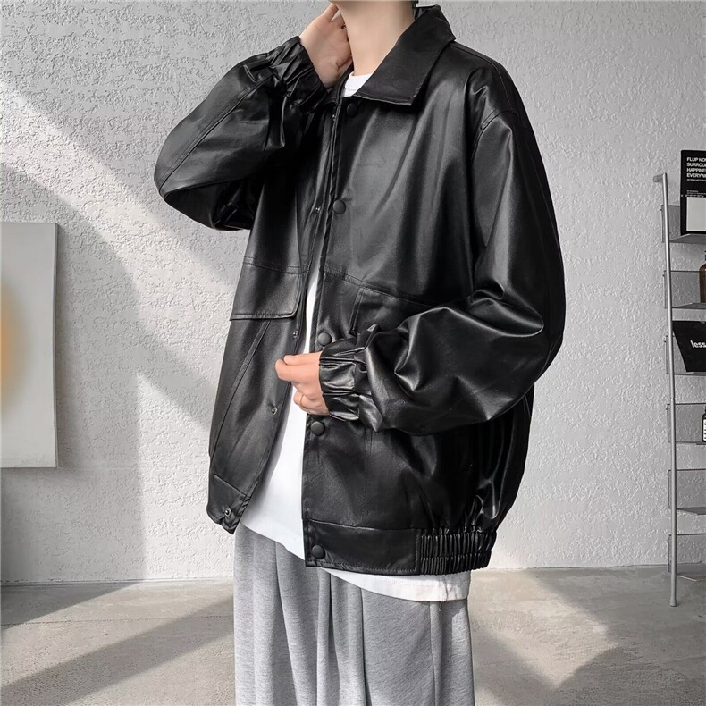 皮衣男港风潮流宽松款痞帅机车服M019-P65,男装皮衣,星座1109-3
