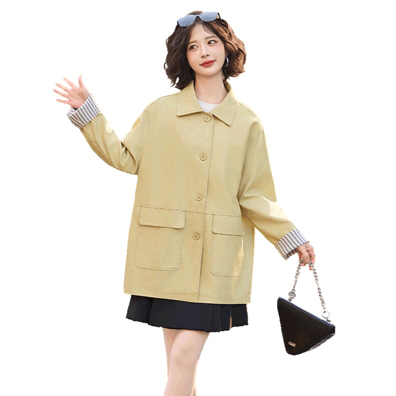 装饰扣简约中长款风衣2025春季新款条纹卷袖外套韩系西装领女流行,女装皮衣,潮流依族