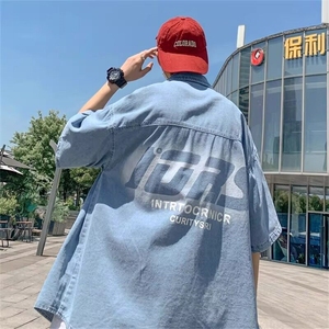 1846短袖衬衫男士新款韩版潮流薄款半袖水洗牛仔衬衣外套夏天图片