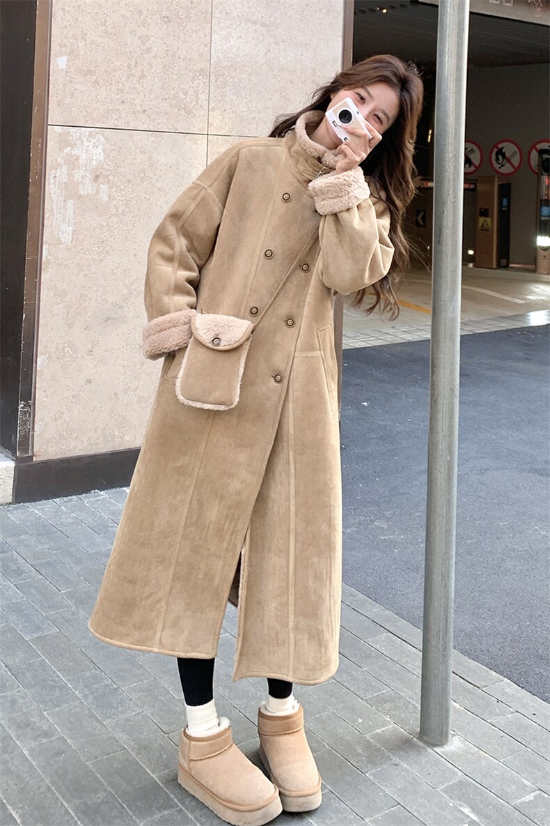 2025冬季新款长款皮毛一体加厚外套配小包203-8829-P235-K318,女装羊羔毛/颗粒绒,帛锦泉