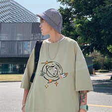 YT26142-P30亚短袖t恤男大码五分袖男宽松七分袖港风模特，男装T恤，电商A040