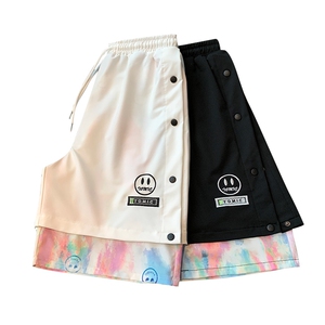 夏季新款港风大码宽松笑脸刺绣假两件排扣五分裤M-5XL-DK888-P45图片
